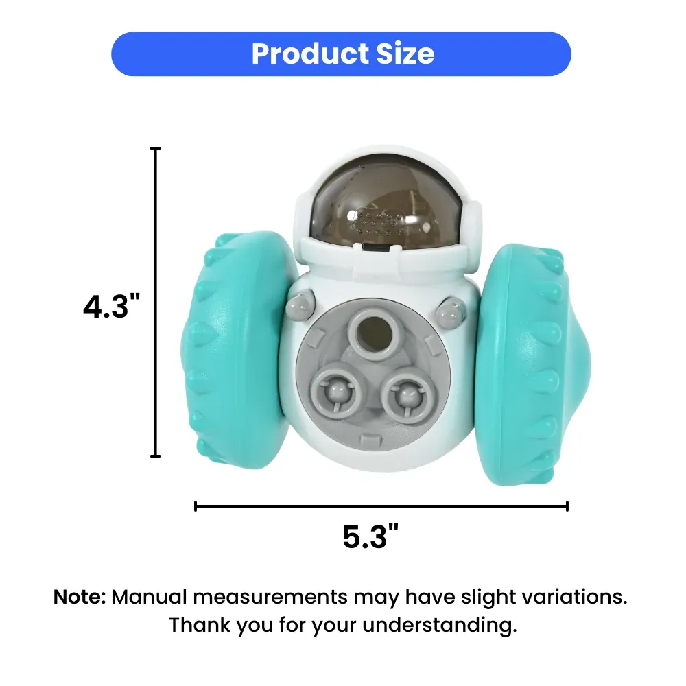 Dimensions of Robot Shaped Tumbler Pet Toy with Measurements in inch