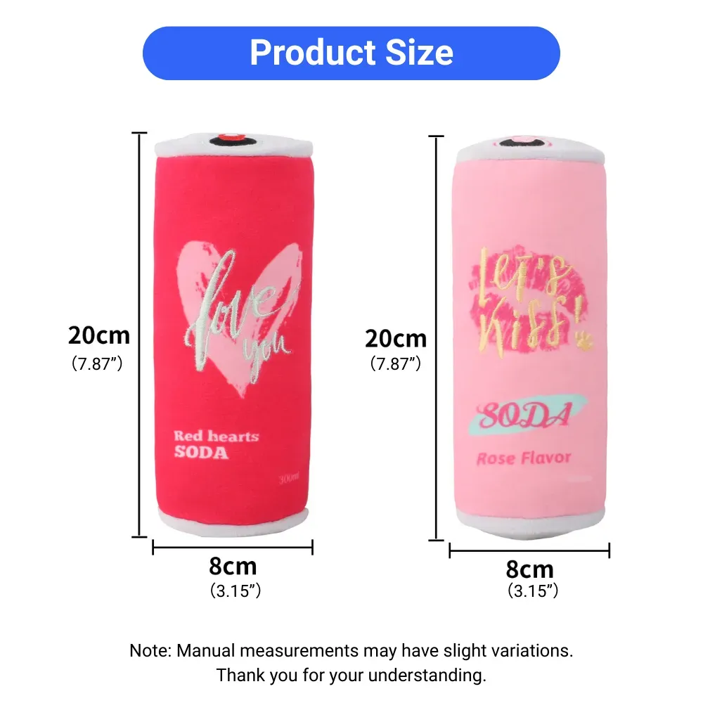 Can-shaped plush pet toy size reference for dogs and cats