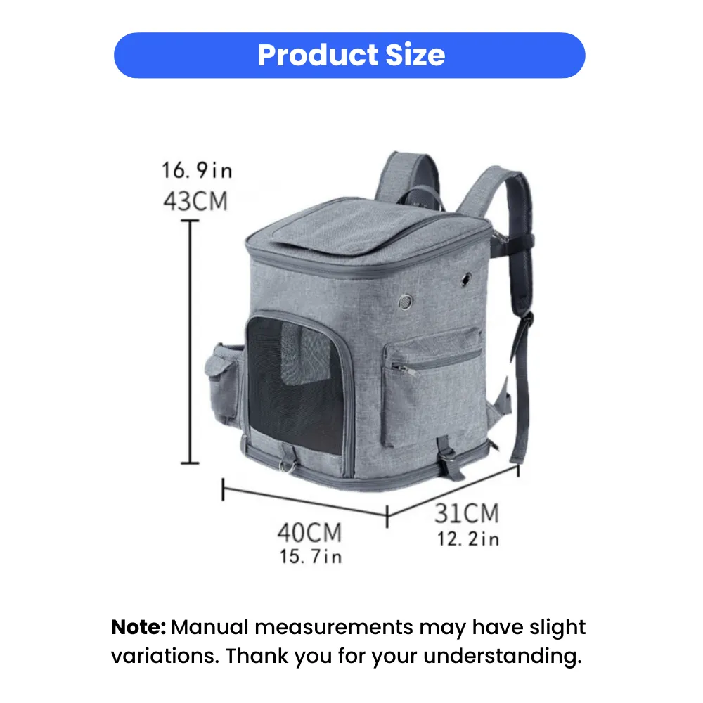 Large capacity pet backpack carrier size dimensions for cats and small dogs