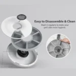 10001 Close-up of digital timer and feeding tray on 6-meal automatic pet food dispenser