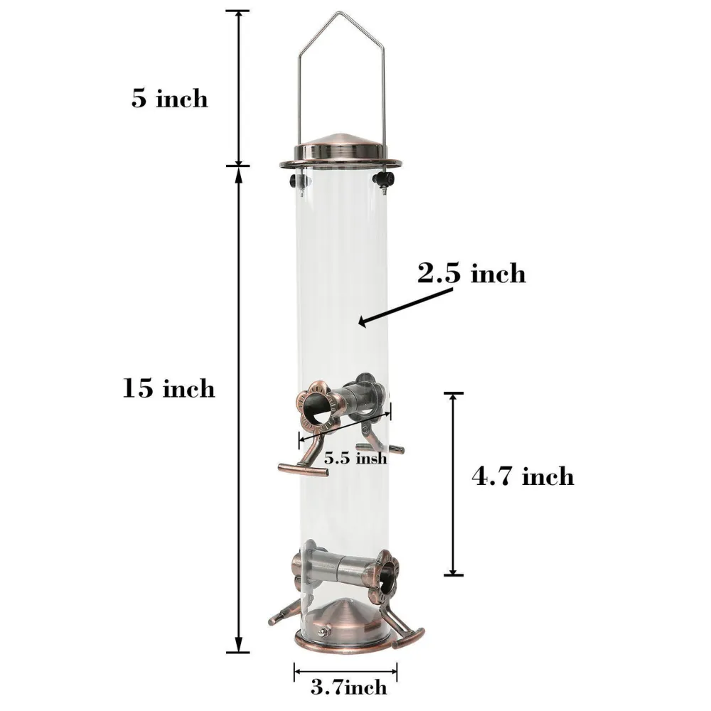 Size dimensions of hanging metal bird feeder bowl for parrots and small birds