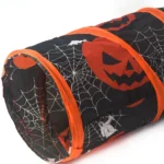Close-up of polyester fabric and Halloween print details on cat tunnel