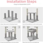 10002 Close-up of durable sisal scratching posts and plush platforms on grey cat tower