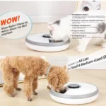 Cat and dog eating from smart automatic pet feeder in modern home setting