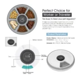 10008 Programmable 6-meal timed automatic pet feeder showing portion control and feeding schedule