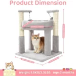 Size dimensions of grey plush multi-level cat tree tower with scratching posts