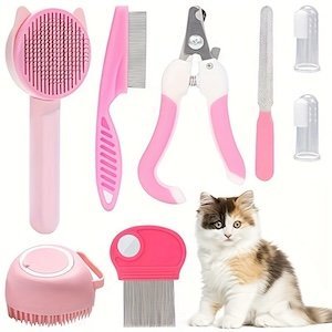Cat grooming tools – brushes, combs, nail clippers, and care kits