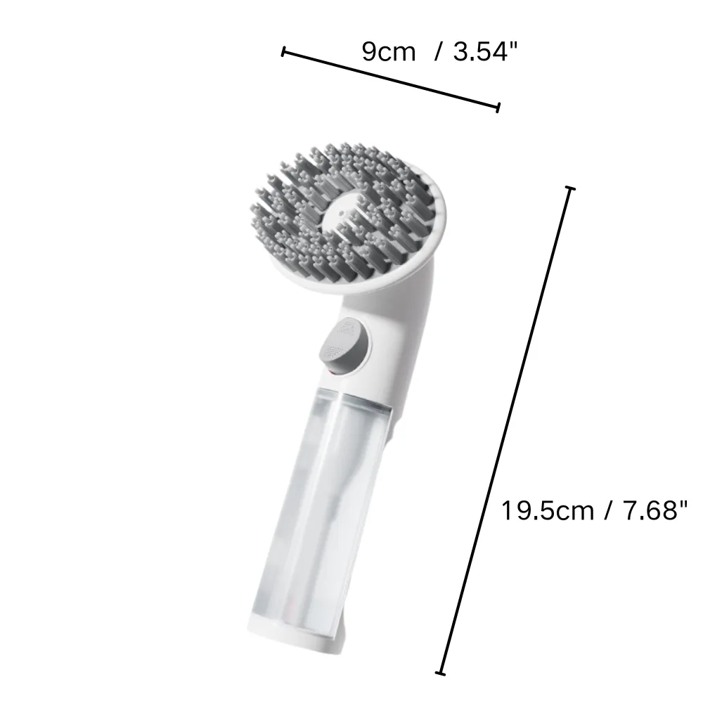Size chart of silicone grooming brush with long handle for dogs and cats