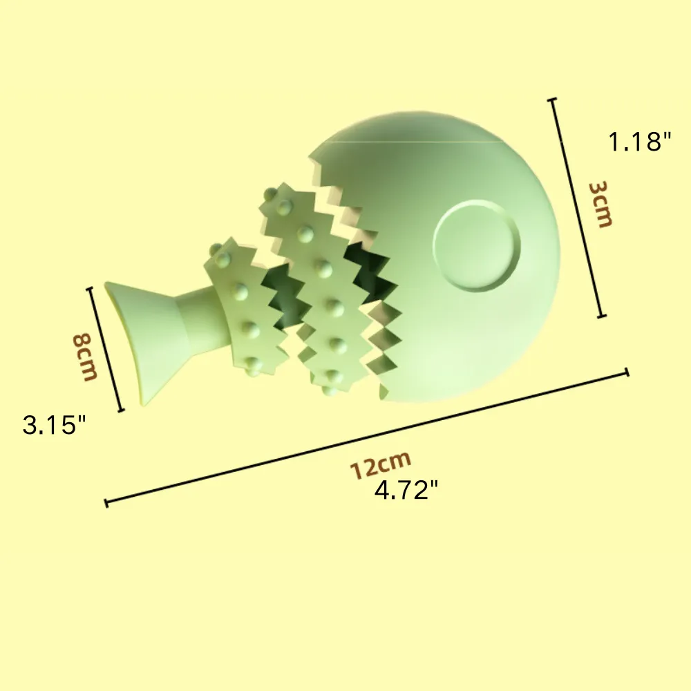 Size guide for fish bone-shaped TPR dog chew toy for small dogs and puppies