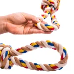 Durable multi-color cotton rope dog toy detail for chewing and tugging