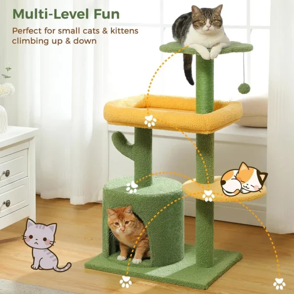 10001 Kitten playing on cactus cat climbing tree in home setting – cozy and fun cat furniture