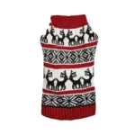 Red Christmas dog sweater with double reindeer knit design – wholesale holiday pet appare