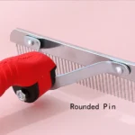 Pet groomer using large stainless steel rake comb to remove mats and loose hair from medium to large dog – professional grooming tool wholesale