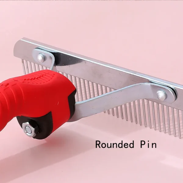 10001 Pet groomer using large stainless steel rake comb to remove mats and loose hair from medium to large dog – professional grooming tool wholesale