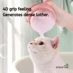 10001 Pet owner using silicone shampoo brush on dog during bath for gentle cleaning