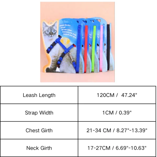 10001 Size measurement guide for H-style adjustable nylon kitten harness and leash set