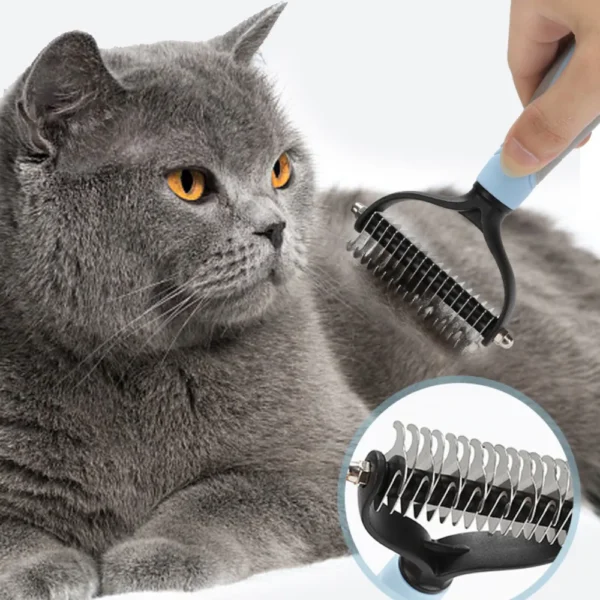 10001 Pet grooming brush in use, removing loose hair and knots from cat and dog fur