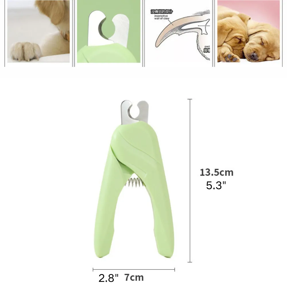 Size guide for stainless steel pet nail clipper with ergonomic grip
