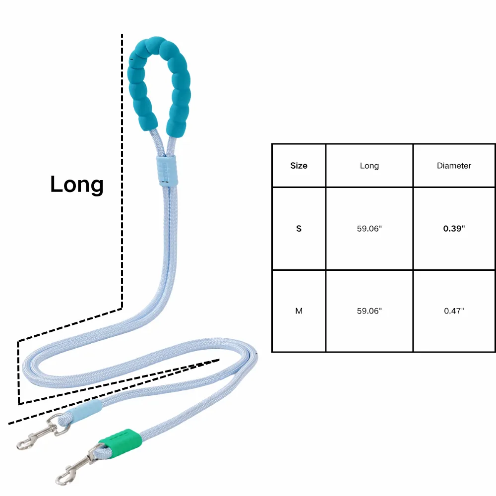 Size guide for heavy-duty nylon dual dog leash for two dogs