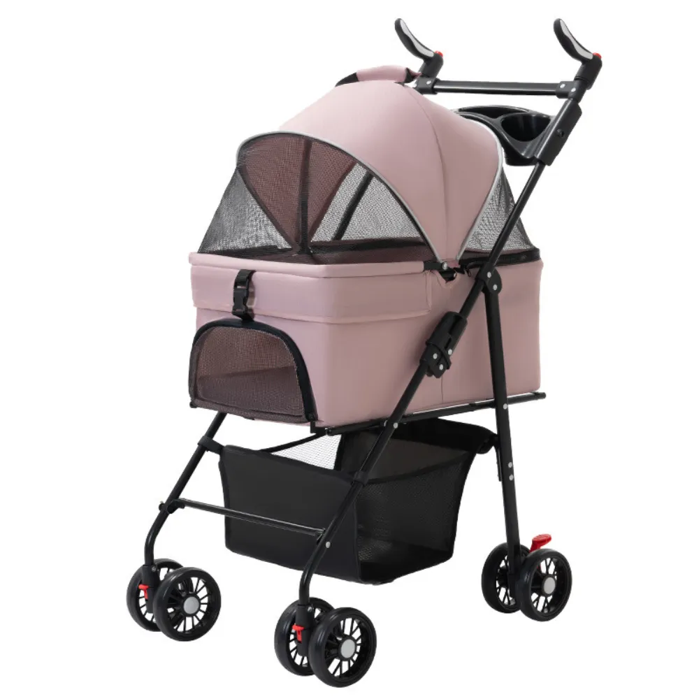 Deluxe foldable pet stroller with 4 wheels – detachable and portable design for dogs and cats, wholesale supply