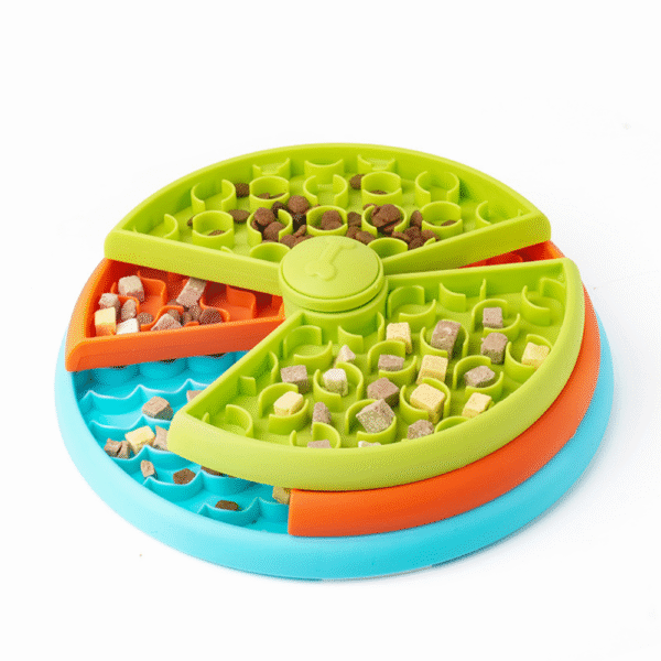 10001 Cat interacting with three-layer IQ feeder bowl to access food