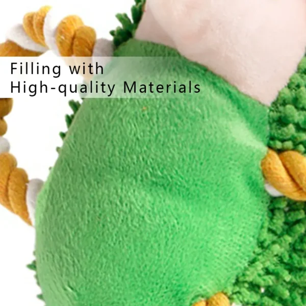 10001 Close-up of durable plush fabric and strong pull rope dog toy