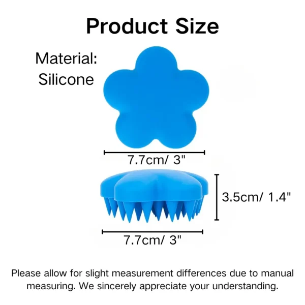 10001 Dimensions of flower-shaped silicone pet brush in cyan blue