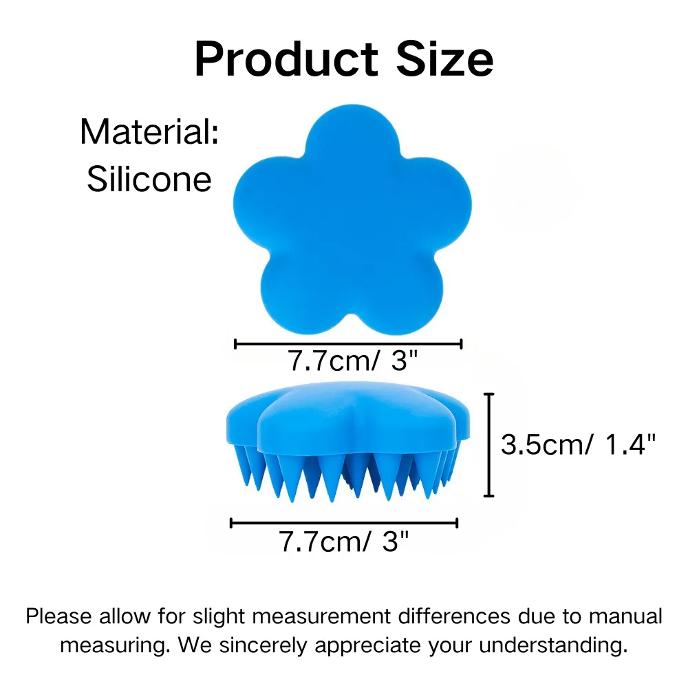 Dimensions of flower-shaped silicone pet brush in cyan blue