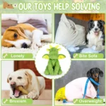 Dog chewing squeaky plush toy with crinkle sound feature