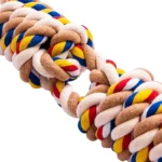 Durable multi-color cotton rope dog toy detail for chewing and tugging