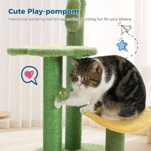 10002 Close-up of soft plush material and climbing platform on green cactus cat tree