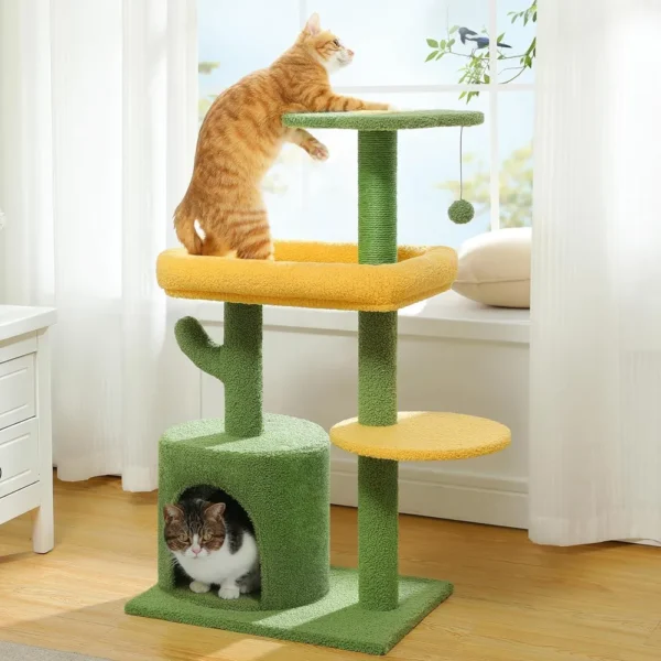 10002 Kitten playing on cactus cat climbing tree in home setting – cozy and fun cat furniture