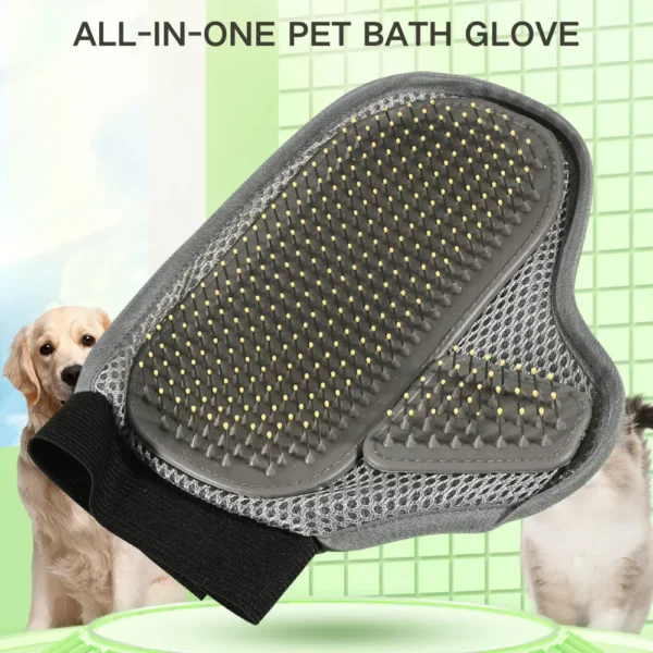 10002 Pet groomer using bath glove grooming brush on a golden retriever during bath time
