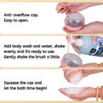 10002 Pet owner using silicone shampoo brush on dog during bath for gentle cleaning