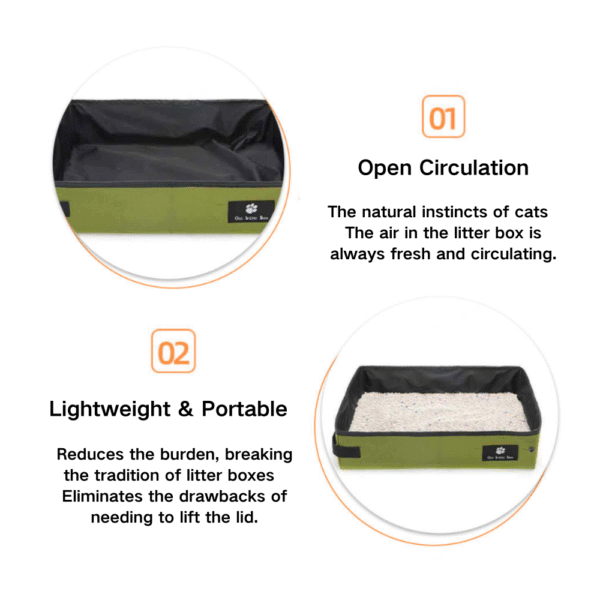 10002 Portable cat litter box in use for travel and home, easy to clean and store