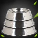 10002 Stacked stainless steel pet bowls in L, XL, XXL sizes showing nested storage for wholesale