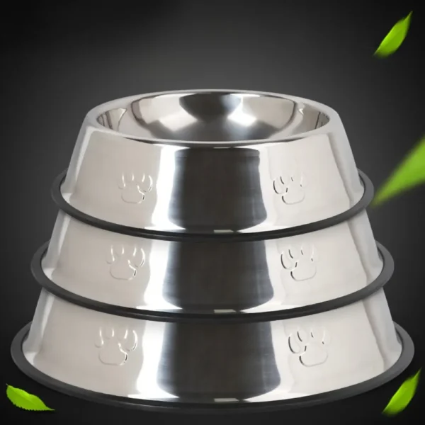 10002 Stacked stainless steel pet bowls in L, XL, XXL sizes showing nested storage for wholesale