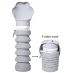 Grey collapsible silicone pet water bottle for dogs and cats, foldable travel design