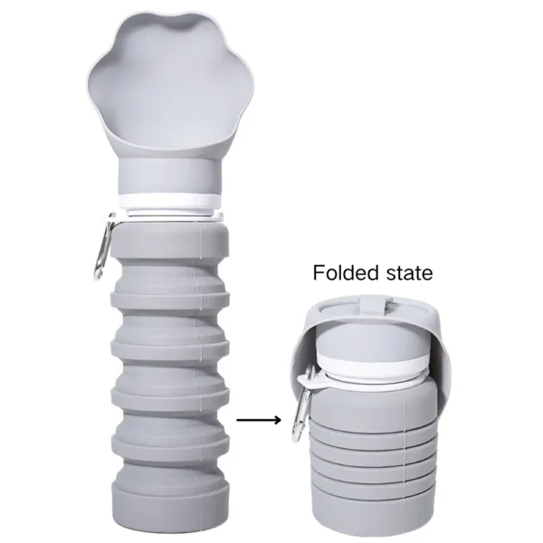 10002 Grey collapsible silicone pet water bottle for dogs and cats, foldable travel design