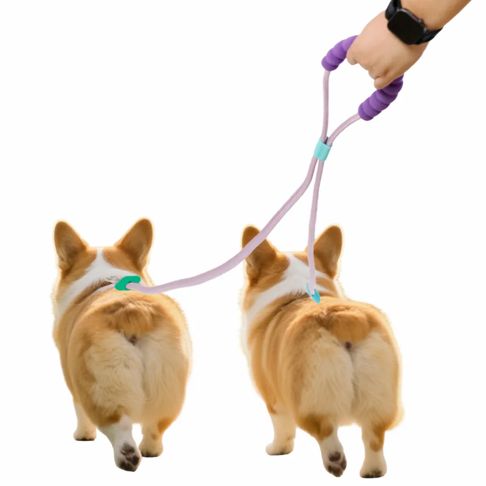 Heavy-duty nylon dual dog leash for two dogs – tangle-free design, wholesale supply for pet shops