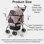 10002 Size guide for deluxe foldable pet stroller with detachable carrier and 4 wheels