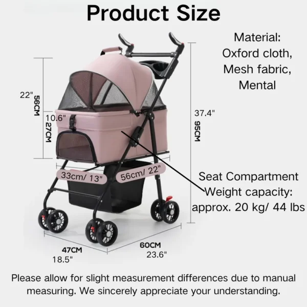 10002 Size guide for deluxe foldable pet stroller with detachable carrier and 4 wheels