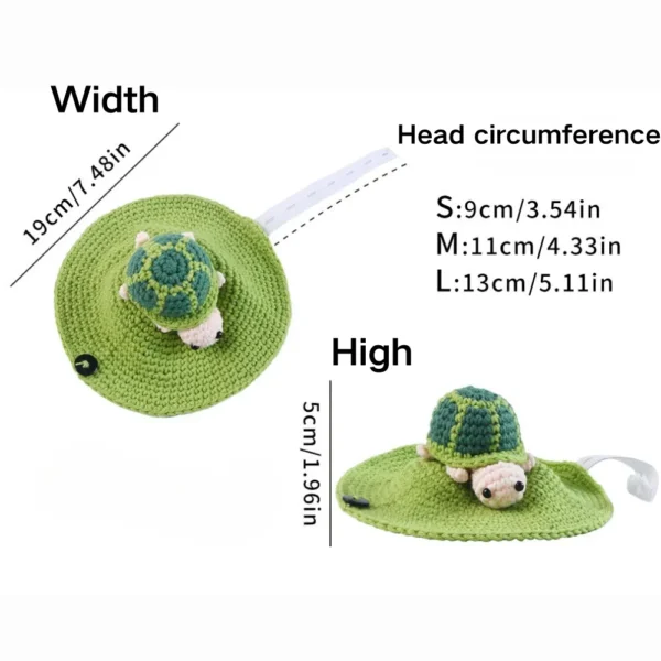 10002 Size guide for hand-knitted turtle outfit available in S, M, L sizes