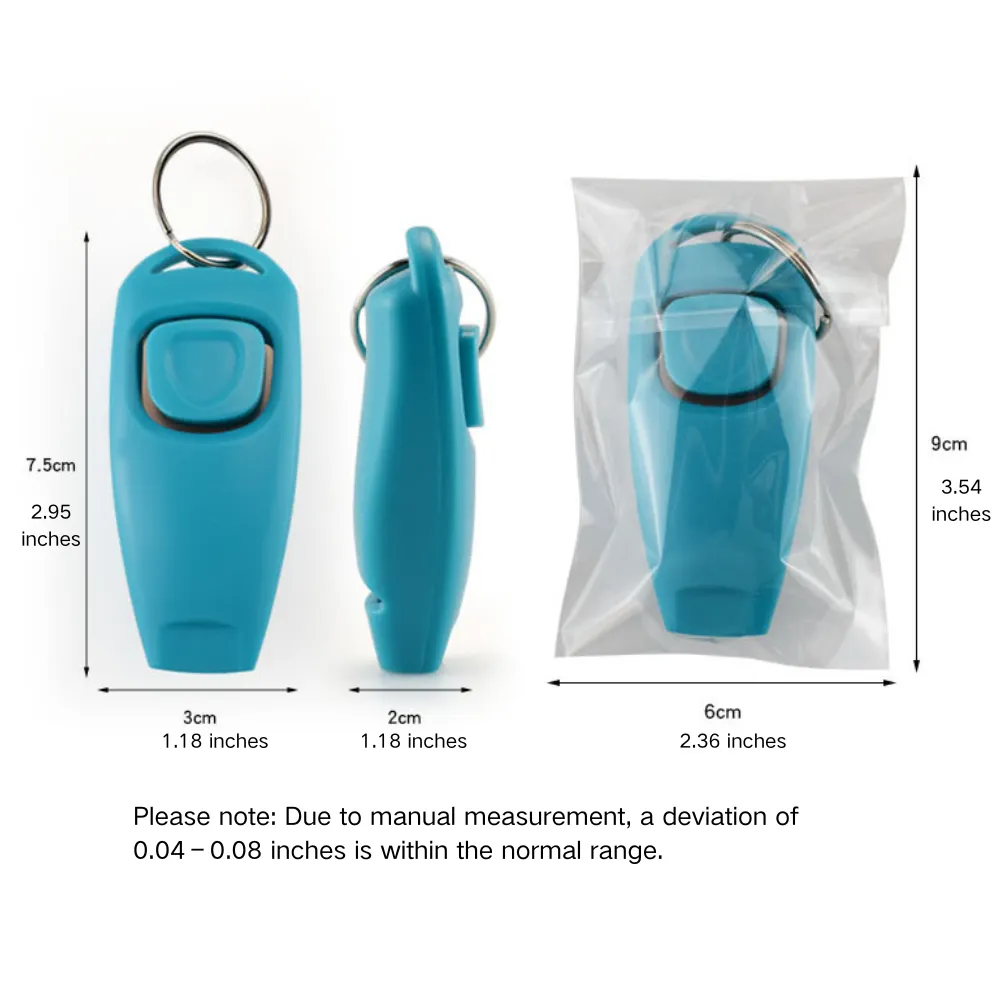Size chart of 2-in-1 dog training whistle clicker, wholesale pet training accessory