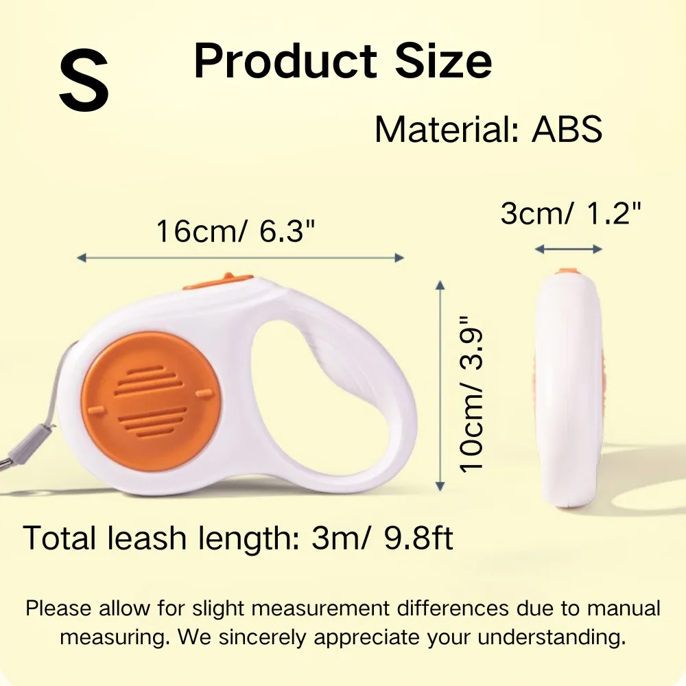 Comparison of retractable dog leash sizes – 9.8FT and 16.4FT – for small to medium and large dogs