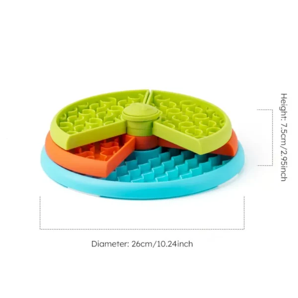 10002 Size dimensions of three-layer rotating pet slow feeder bowl for cats and dogs