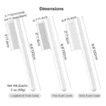 10002 Size chart of stainless steel pet deshedding comb – dimensions for long, short, fine, and wide tooth options