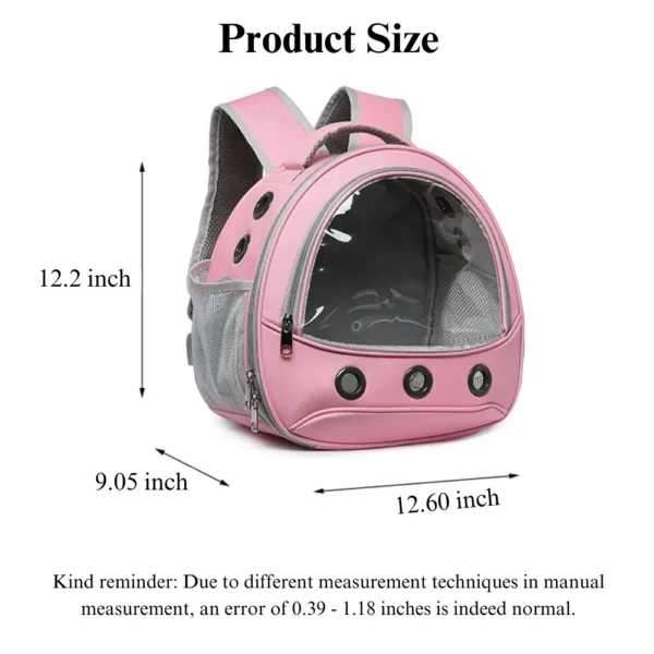 10002 Dimension chart of transparent small pet backpack with height, width, depth labels