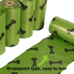 Dog poop bag dispenser showing easy tear biodegradable HDPE EPI waste bags