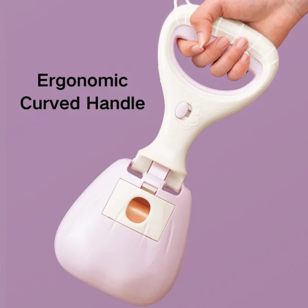 10003 Dog poop scooper in action with built-in bag storage for hygienic pet waste cleanup